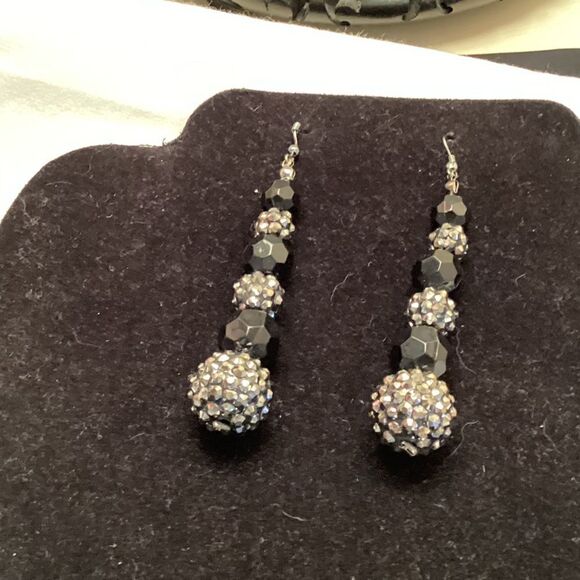 Silvertone Fish Hook Disco Balls Earrings - Picture 4 of 6